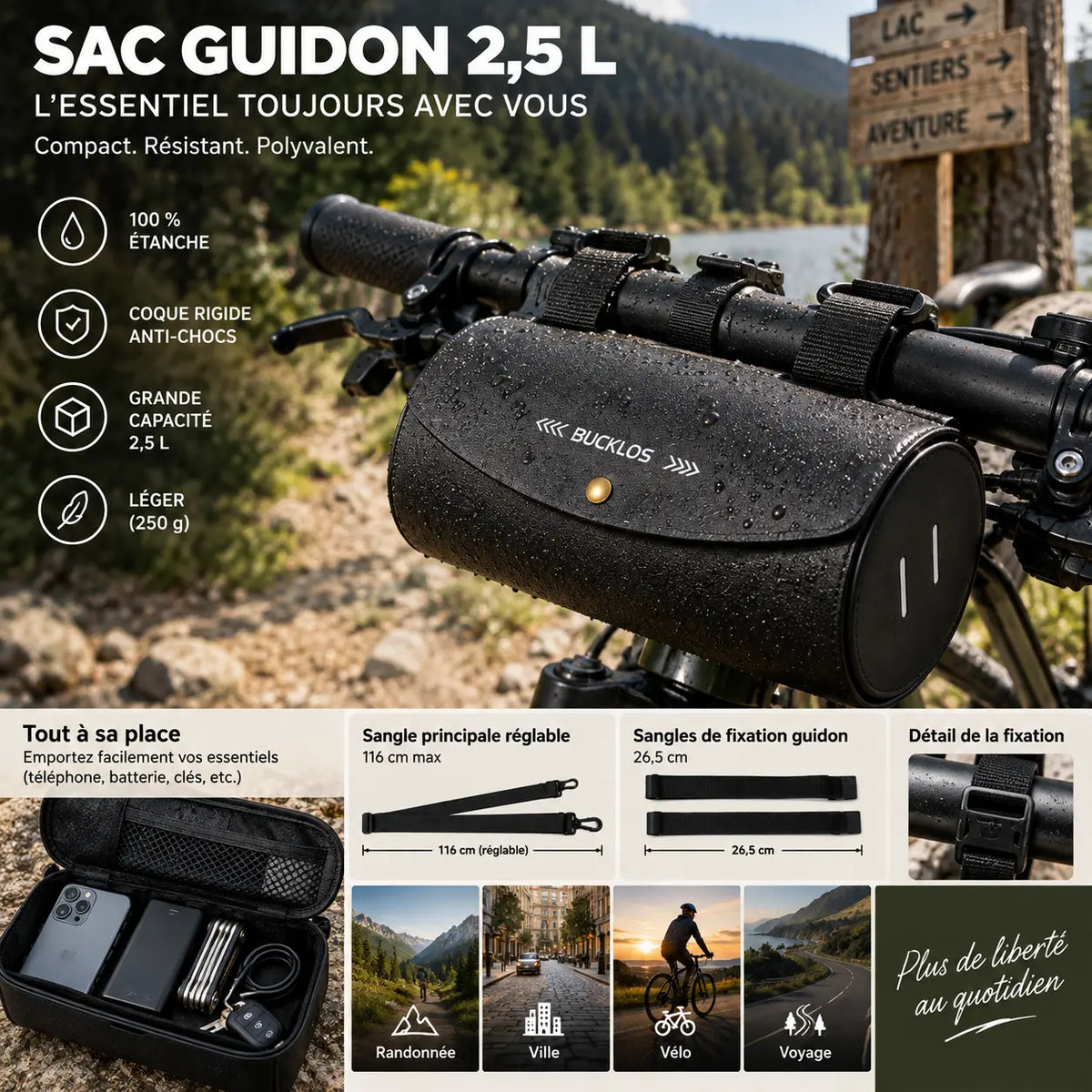 Sacoche de Guidon Vélo 2,5 L