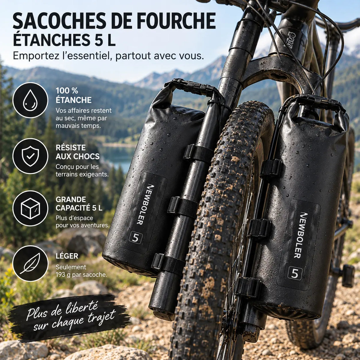 Sacoche de Fourche Vélo 5 L avec Fixation