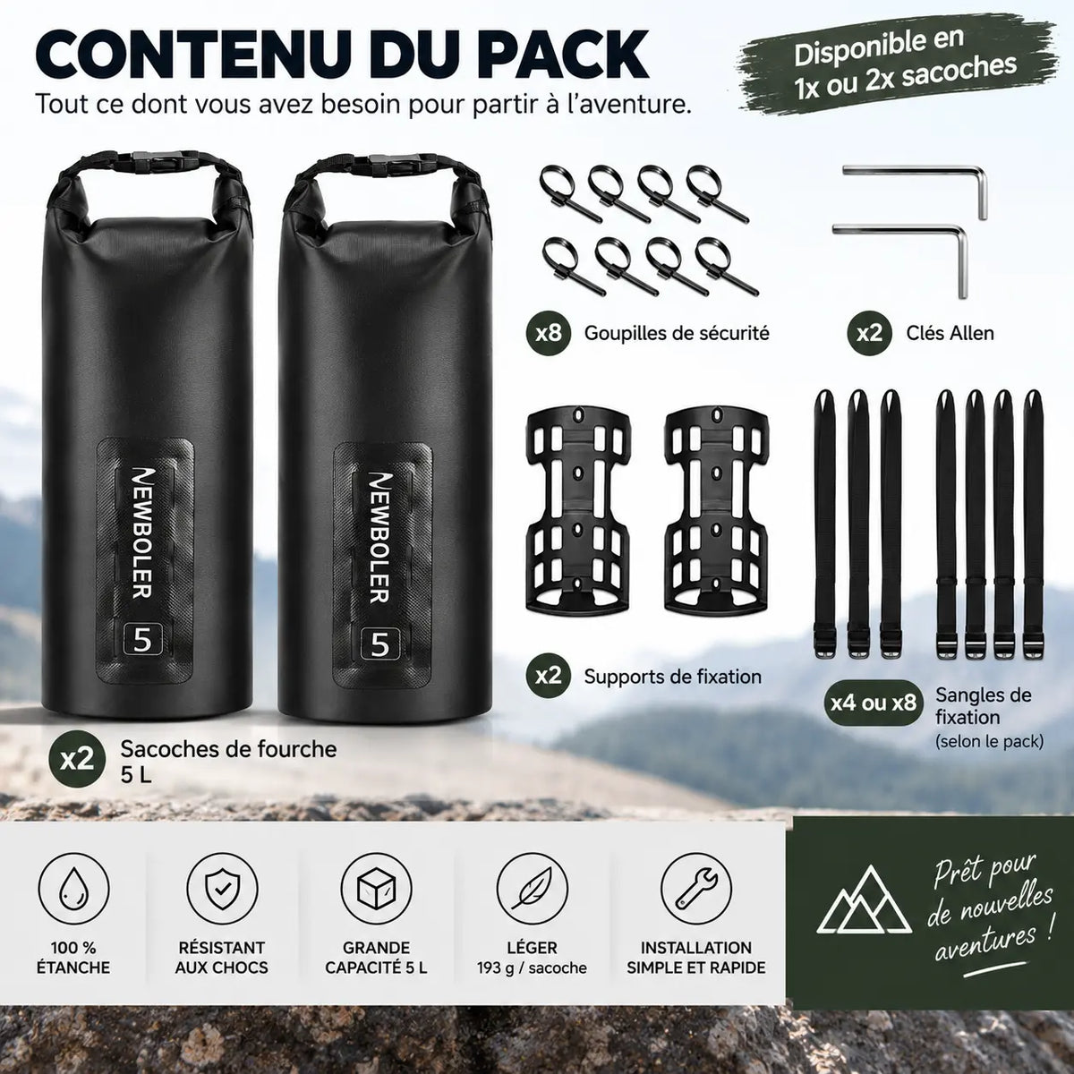 Sacoche de Fourche Vélo 5 L avec Fixation