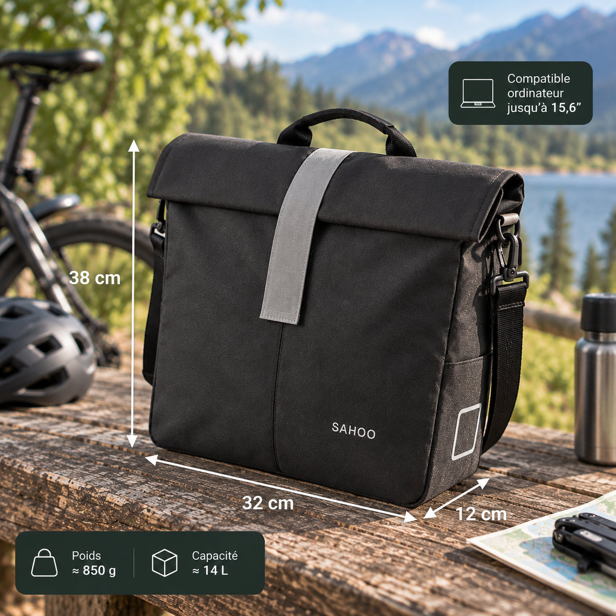 Sacoche Vélo Convertible 14 L avec Bandoulière